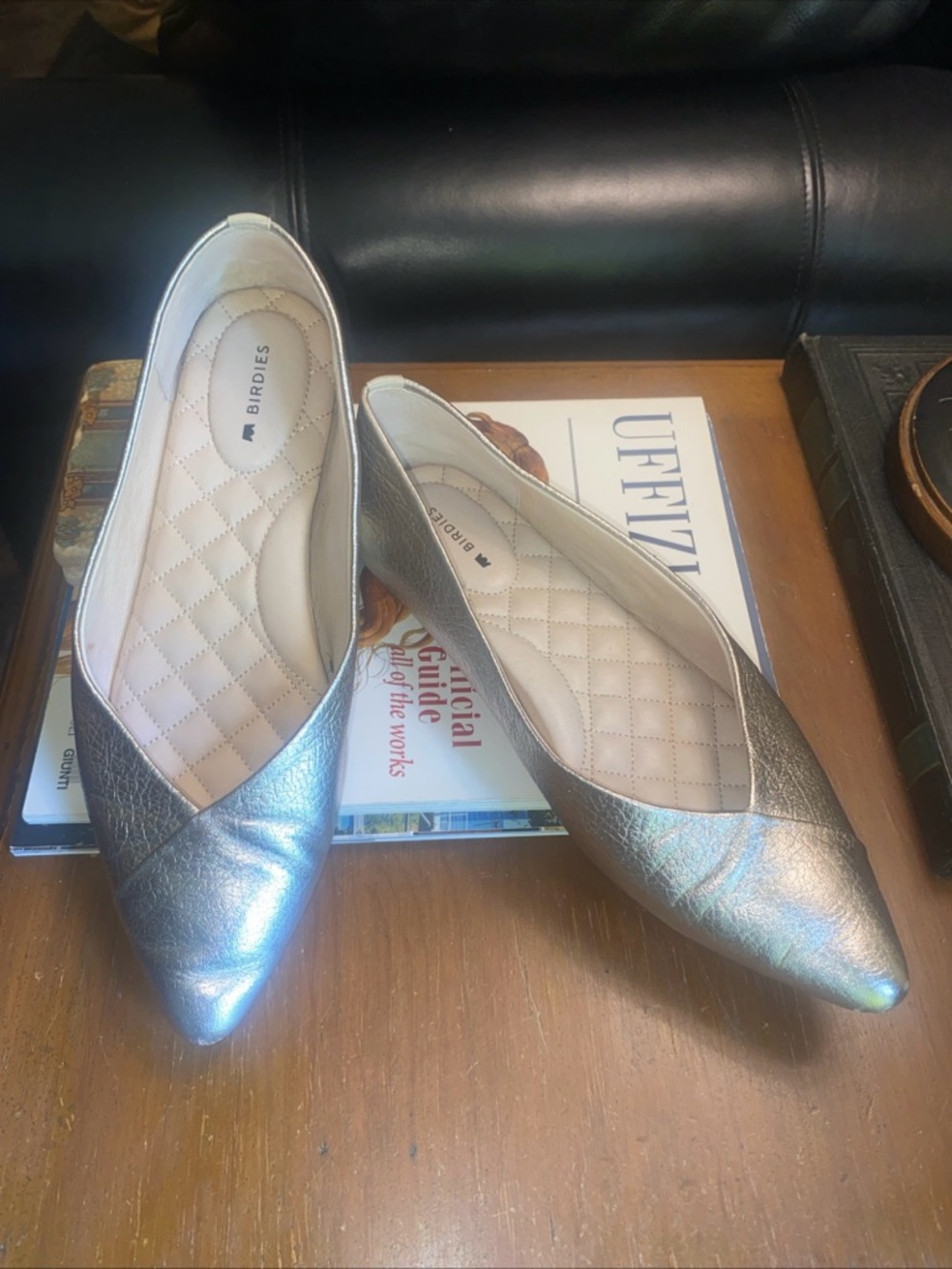 BIRDIES The Goldfinch Gold Leather Pointed Ballet Flats Shoes-Women’s 6.5